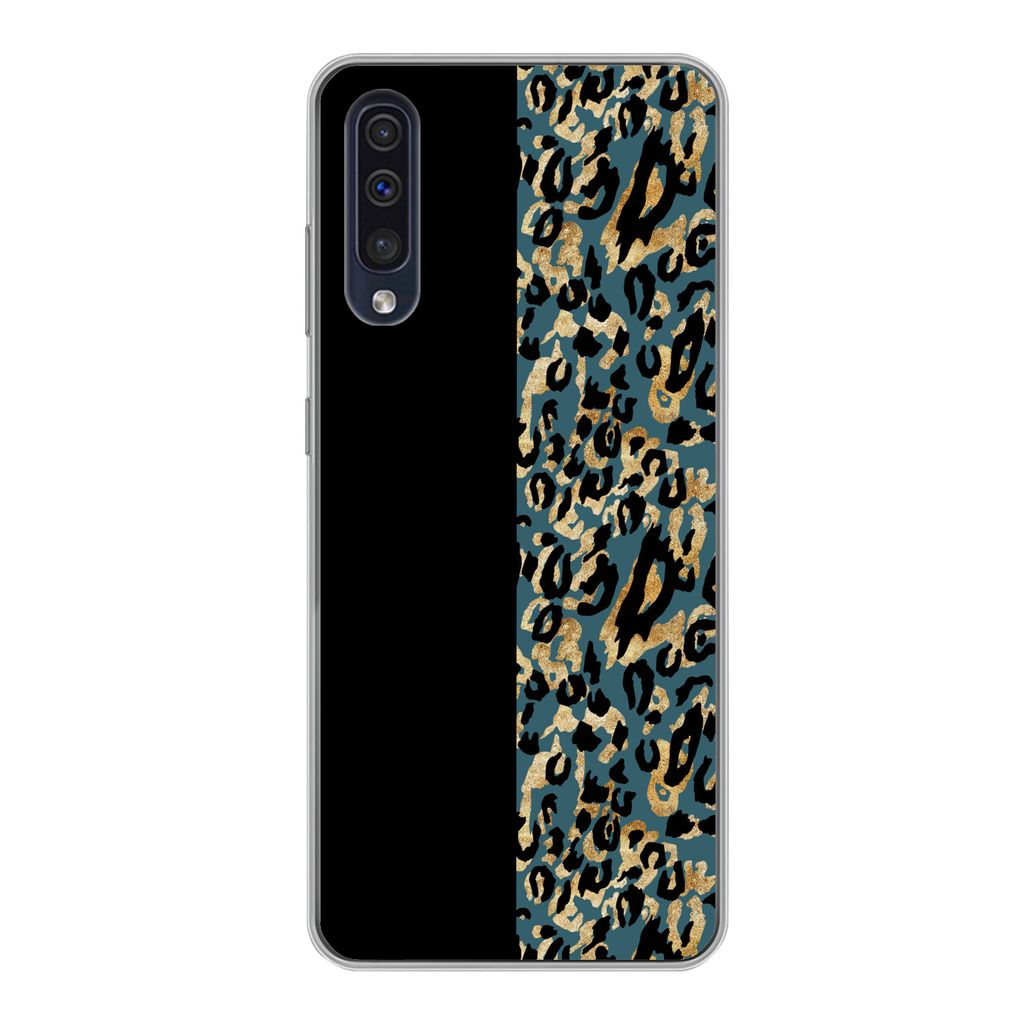 MuchoWow Handyhülle Schutzhülle Hülle für Samsung Galaxy A30s Pantherdruck - Gold - Pelz Silikon Softcase Handy Hülle - Karteninhaber