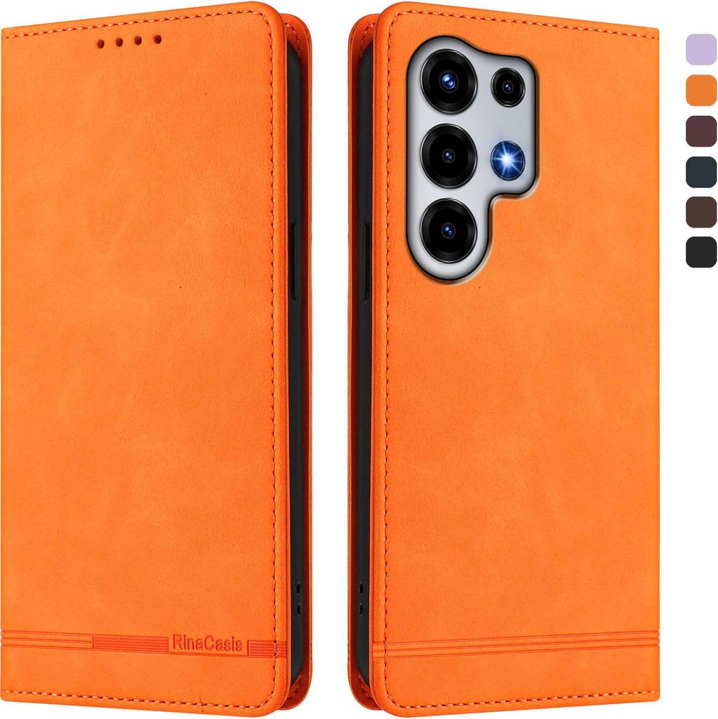 Hülle für itel Super 26 Ultra, Retro Kunstleder Ständer Klapphülle mit Kartenfächer und Magnetische Orange