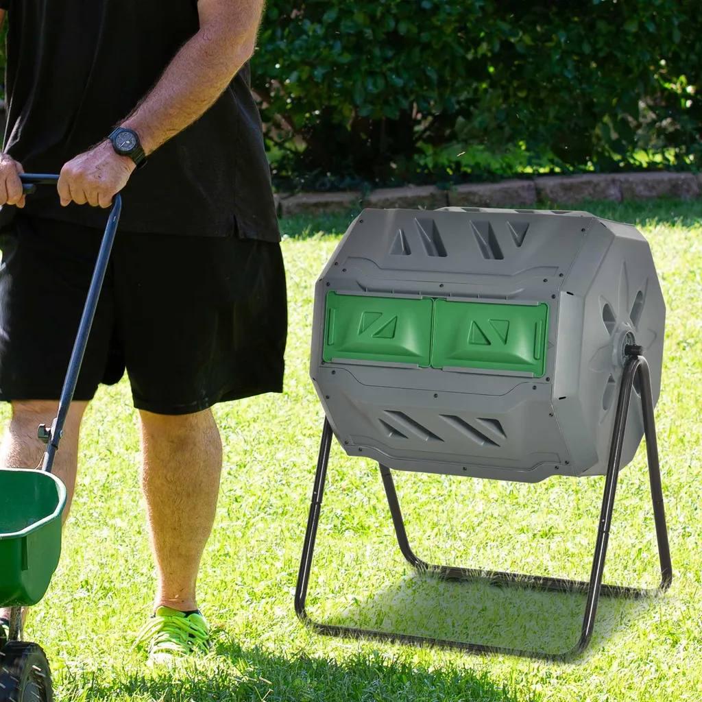Bac à Compost Rotatif pour Déchets Ménagers avec Double Compartiment 160 L - 10