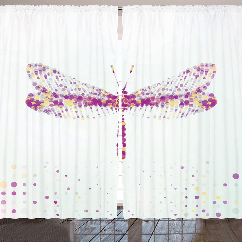 ARANDE Libelle Gardine, Futuristische Featured Dragonfly Mit Spot Effekte Eigenschaften Winged Flying Thema, 280 x 260 cm, Lila Gelb