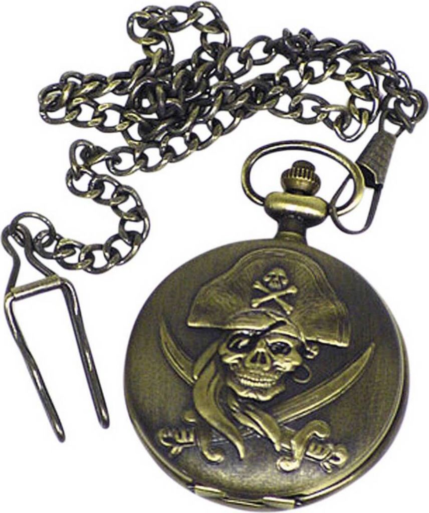 Runde bronzefarbene Taschenuhr Pirat