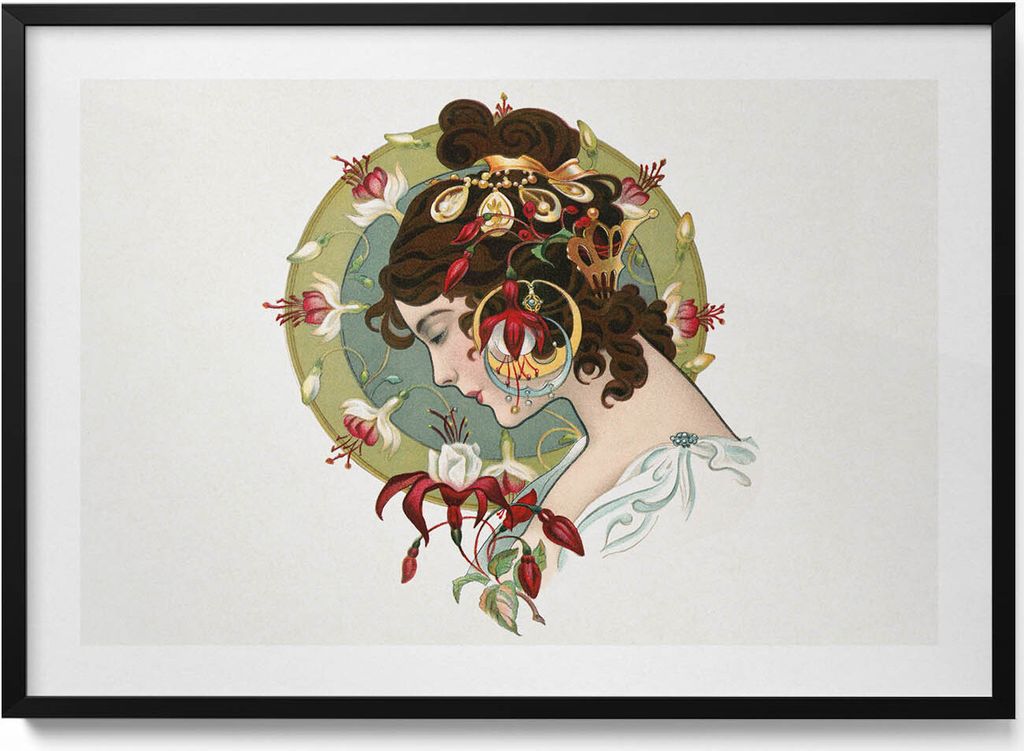 Porträt einer schönen Frau– Wandbild mit Rahmen – Gerahmtes Bild – Wanddekoration – 100x70 cm – Schwarz Rahmen