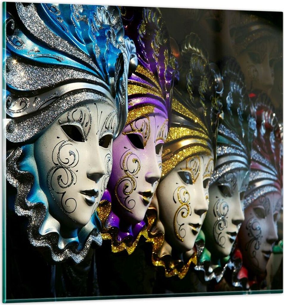 Bilder auf glas - Abstrakt Maske Feder Festival - 60x60cm - Glasbilder - Wandbilder - Kunstdruck - zum Aufhängen bereit - Wanddekoration aus Glas ...