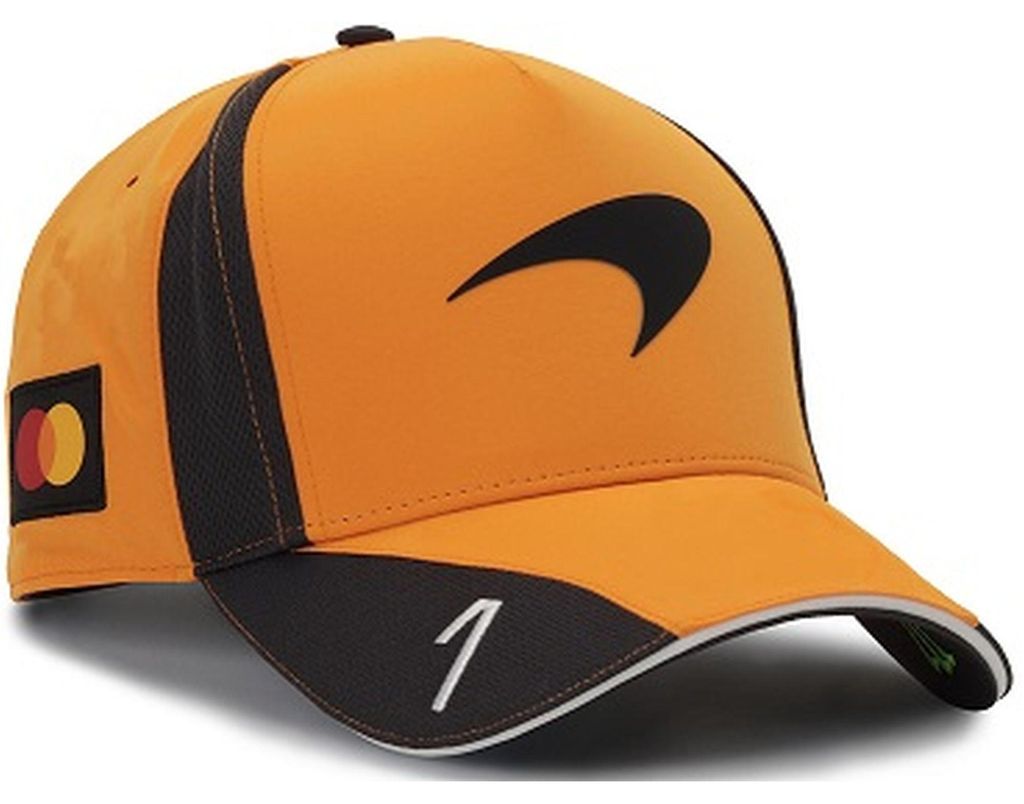 McLaren F1 Team Cap Norris Puma 2026, Offizieller Fanartikel, Orangefarbene Kappe mit McLaren Swoosh, Nummer 1, Mesh-Belüftung, 100% Polyester