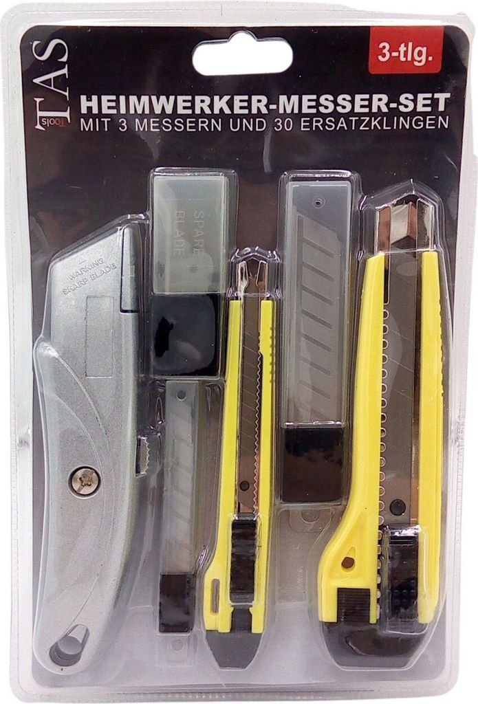 3 Cuttermesser + 30 Ersatzklingen Teppichmesser Heimwerkermesser Trapezklingen