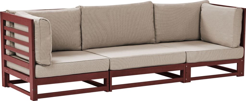 BELIANI Gartensofa Mahagonibraun aus Akazienholz mit Auflagen in Taupe 3-Sitzer Sofa Retro Landhaus Stil Terrasse Outdoor Außenbereich