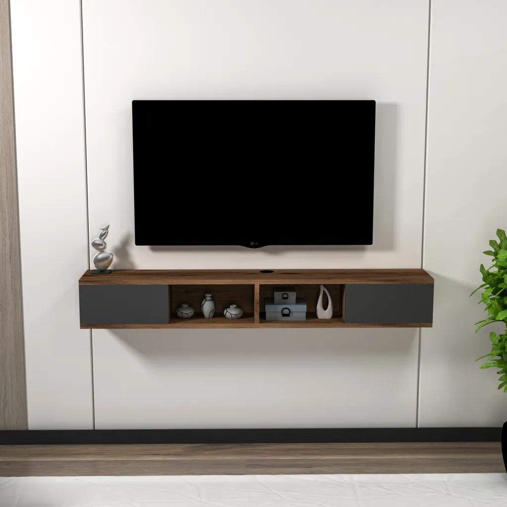 Banc TV Design 140 cm Mayer Noyer et Anthracite pour Salon Contemporain