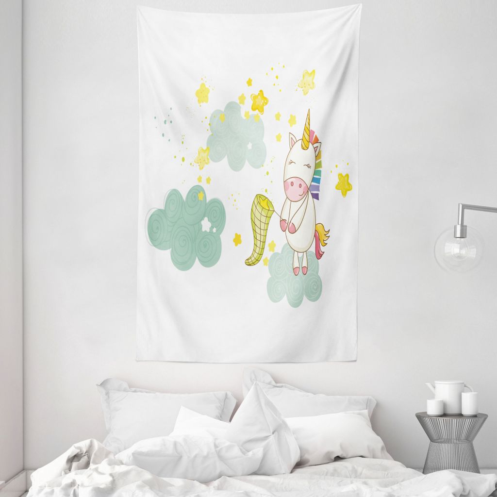 ABAKUHAUS Einhorn Wandteppich und Tagesdecke, Einhorn-Feen-Druck aus Weiches Mikrofaser Stoff Waschbar ohne Verblassen Digitaldruck, 140 x 230 cm, ...
