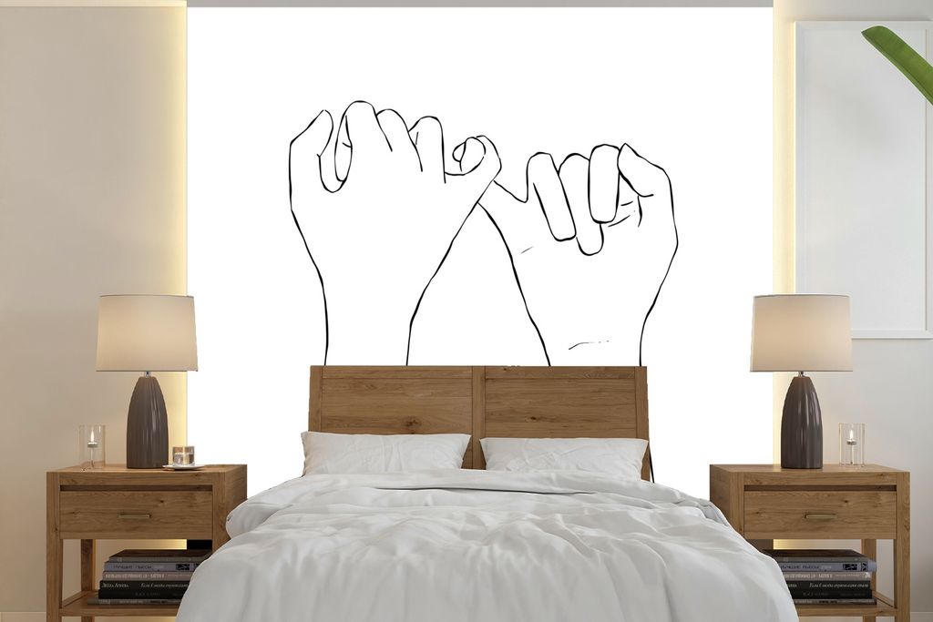 MuchoWow Fototapete für Wohnzimmer oder Schlafzimmer Wandtapete Vinyl Motivtapete Abstrakte Linie Kunst von zwei Händen mit ihren Zangen Quadra...