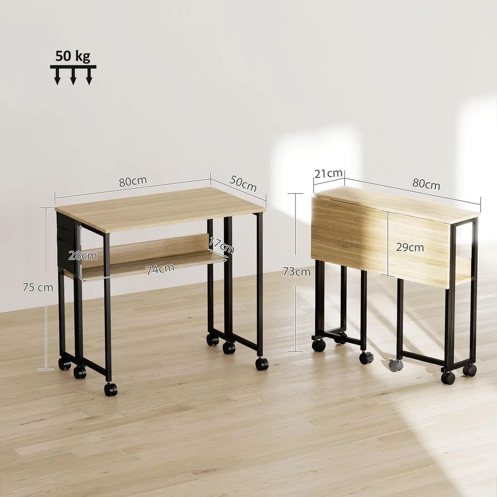 Bureau compact pliable sur roues pour libérer l'espace en un geste - 5