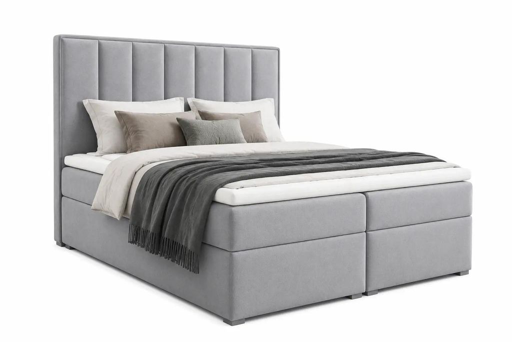 Modernes Boxspringbett 140x200 Grau – iDream Riviera 80 mit Bettkasten