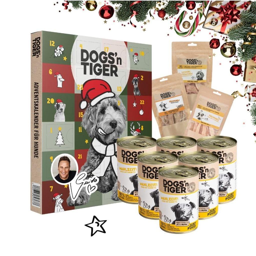Dogs’n Tiger – Guido Maria Kretschmer Weihnachtsbox für Hunde Huhn | Exklusive Geschenkbox mit natürlichen & hochwertigen Hundesnacks aus 85 ...