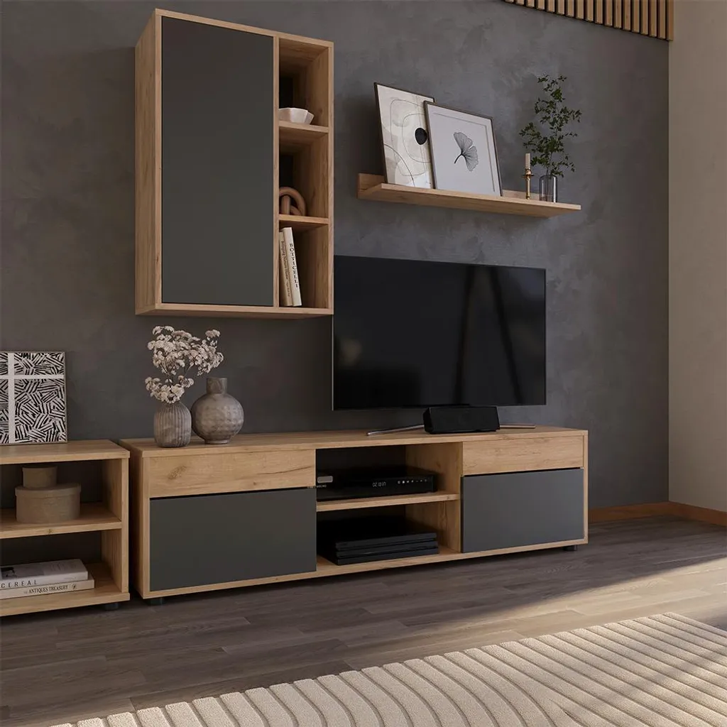 Meuble TV Vicco Berno Chêne doré 2 parties : esthétique et robuste 57825