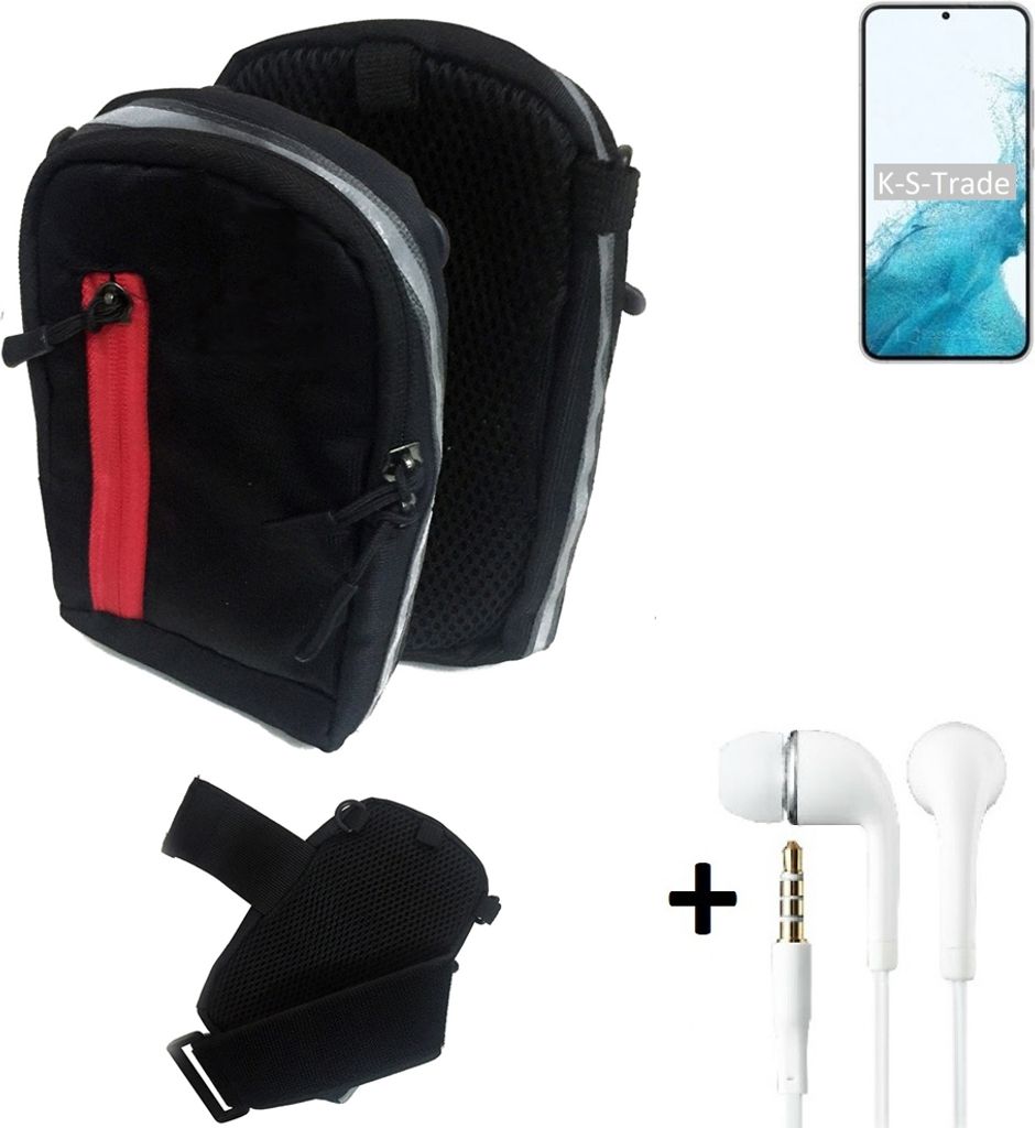 K-S-Trade Outdoor Gürteltasche Holster Umhängetasche + Kopfhörer kompatibel mit Samsung Galaxy S22+ Exynos schwarz Handy Tasche Case travelbag
