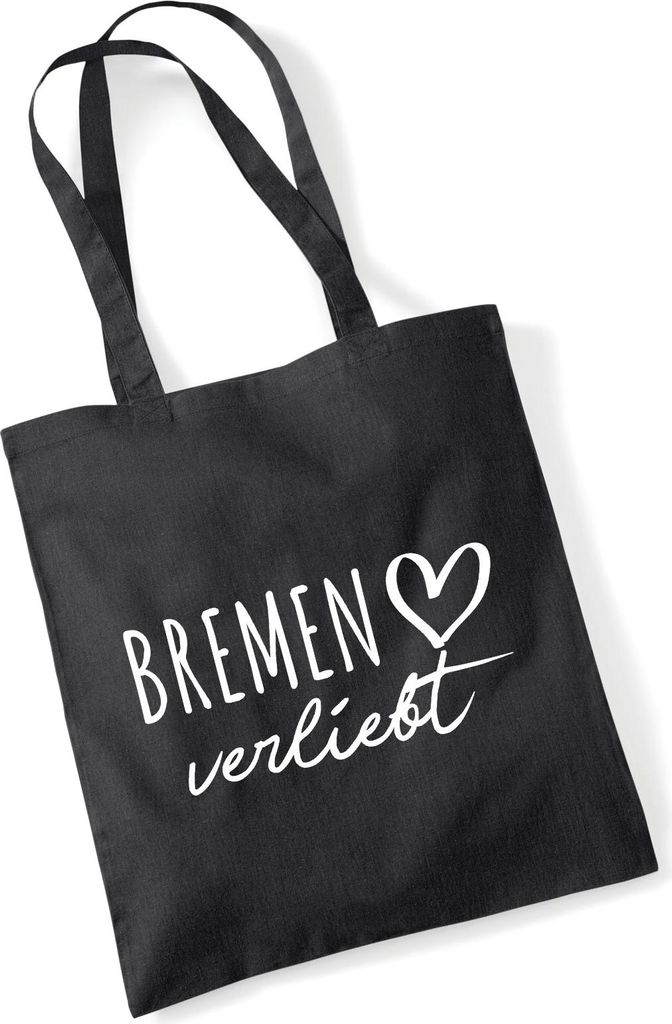 Huuraa Jutebeutel Bremen verliebt 10 Liter Black Baumwolle Tasche Geschenkidee