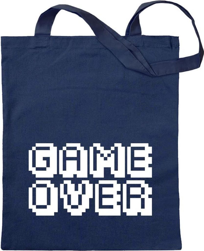 Kiwistar - Baumwolltasche - dunkelblau - Game Over Pixel Schrift - Tragetasche Stoffbeutel Umhängetasche Langer Henkel