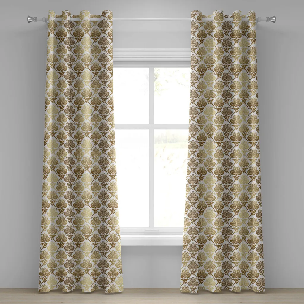 Rideau Damas Ombré 280x245 cm, Tissu Finition Florale Jaune Caramel