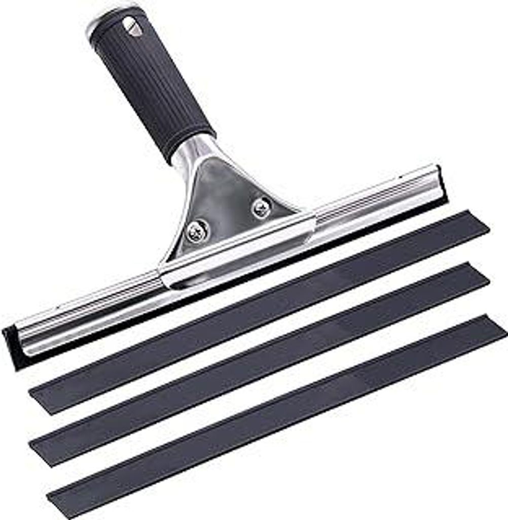 30cm Fensterabzieher Profi, Edelstahl Fensterwischer mit 3 Ersatz-Gummilippe, Duschabzieher Schwarz für Dusche, Badezimmer, Spiegel, Glas, Fliesen...