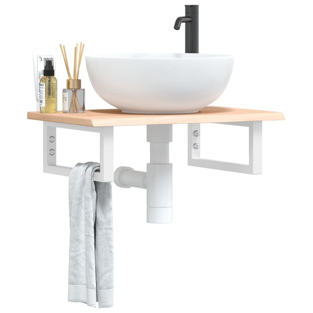 (NEU 2026) Waschtischplatte mit Halterung - Stahl und Massivholz Eiche - Badspiegel - 7.2 kg