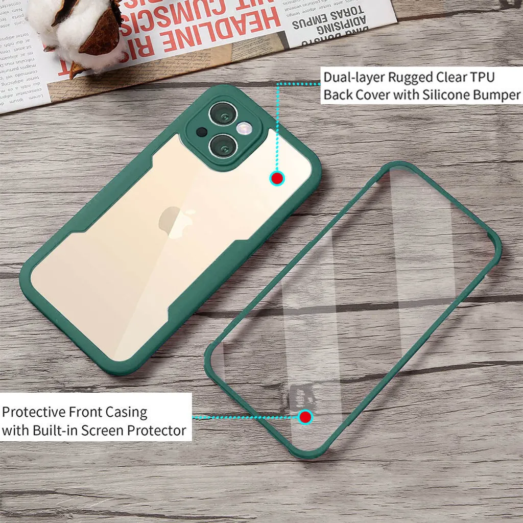 custodia protettiva per iPhone 13, protezione dello schermo incorporata Custodia per telefono cellulare con protezione completa a 360 gradi per iPhone 13 Rosa - 2
