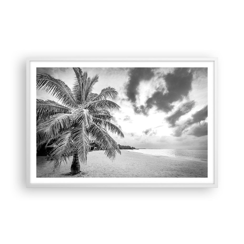 Gerahmtes Poster - Weißer Rahmen - Monochrom Strand Wolken - 91,5x61 cm - Wand Bild - Wanddeko - Wandbilder - Kunstposter - Wandposter - Bilderrah...