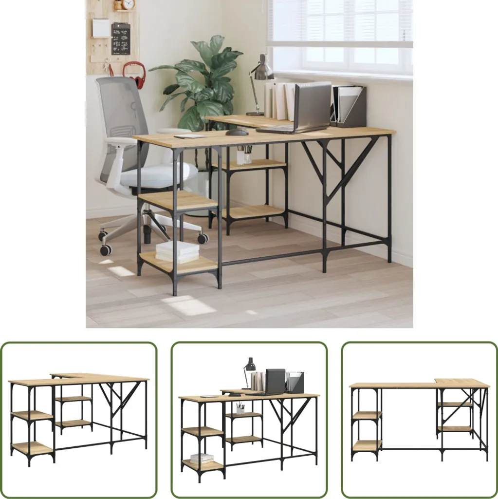 The Living Store Scrivania rovere Sonoma 139x139x75 cm Materiale a base di legno
