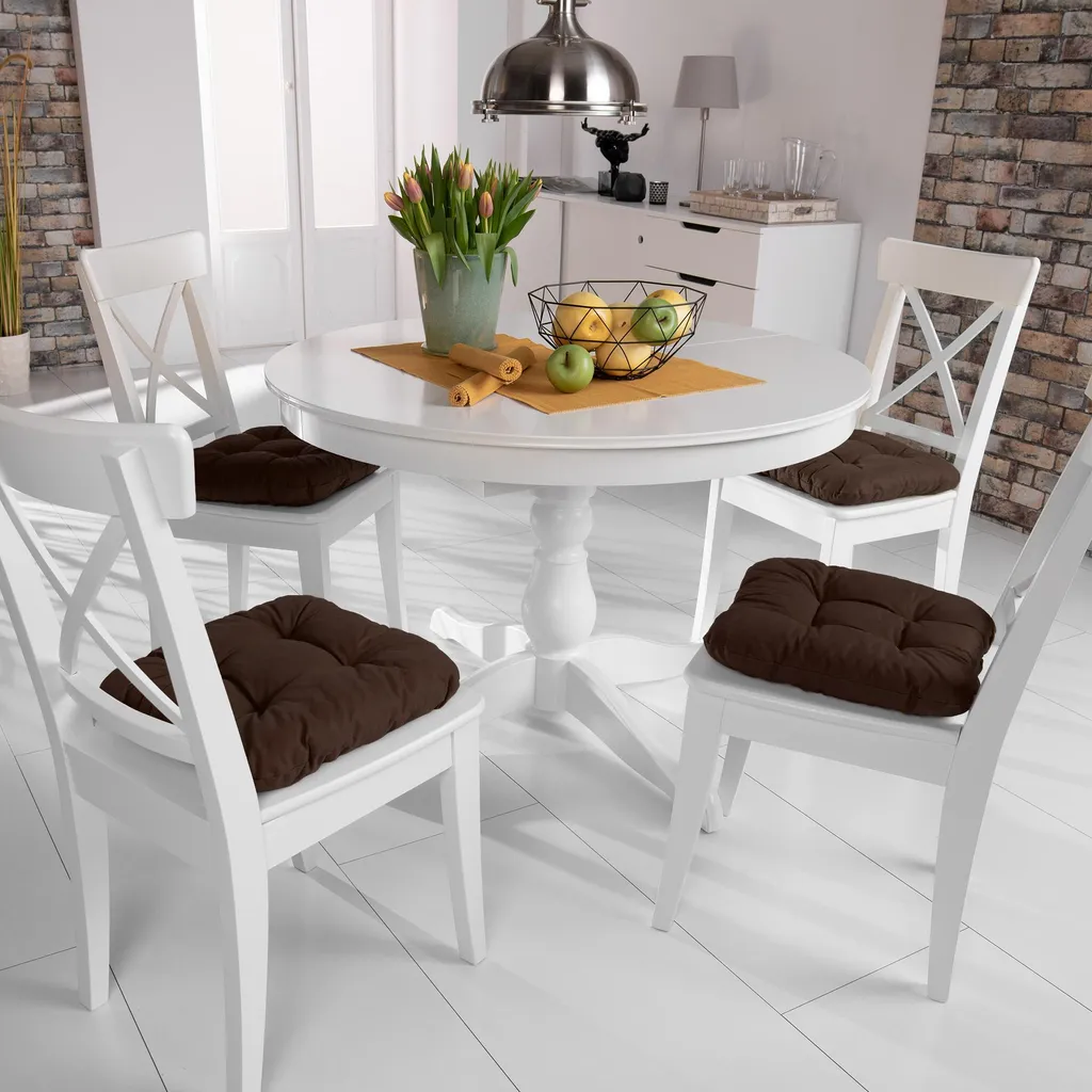 Coussin de Chaise Moelleux 40x40x8 cm - Set de 4 avec Cordons de Fixation - 5