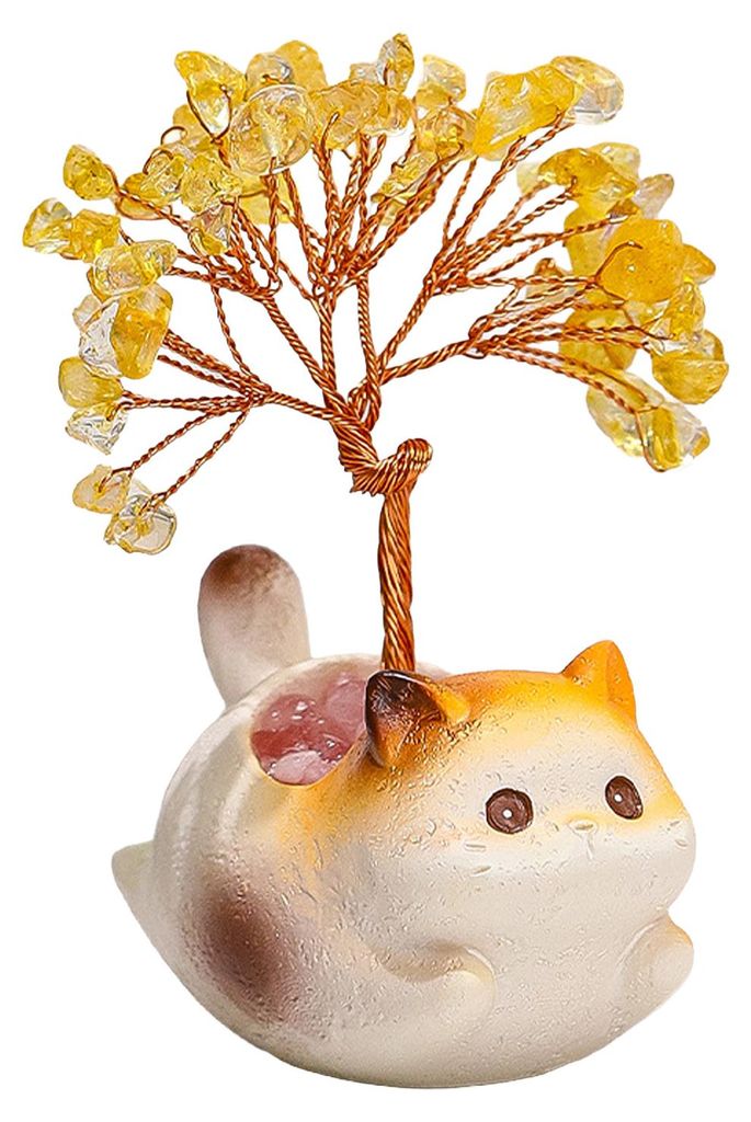 Kleiner Geldbaum aus künstlichen Kristallen mit Cartoon-Tiertopf, handgefertigt aus Kupferdraht, Feng-Shui-Ornament für Zuhause, Büro oder Schre...