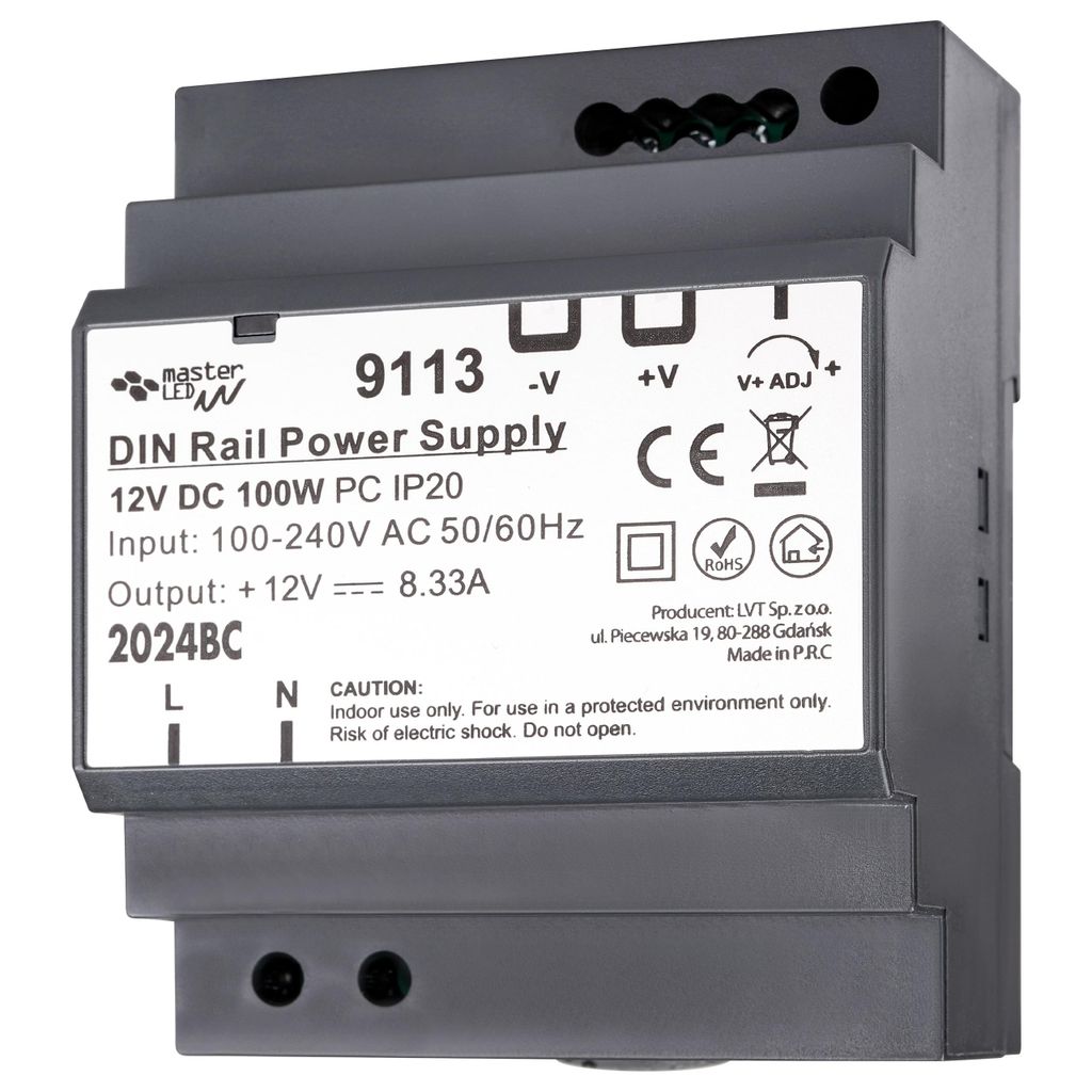 MasterLED DIN Schienen Netzteil 12V 100W 8,33A IP20