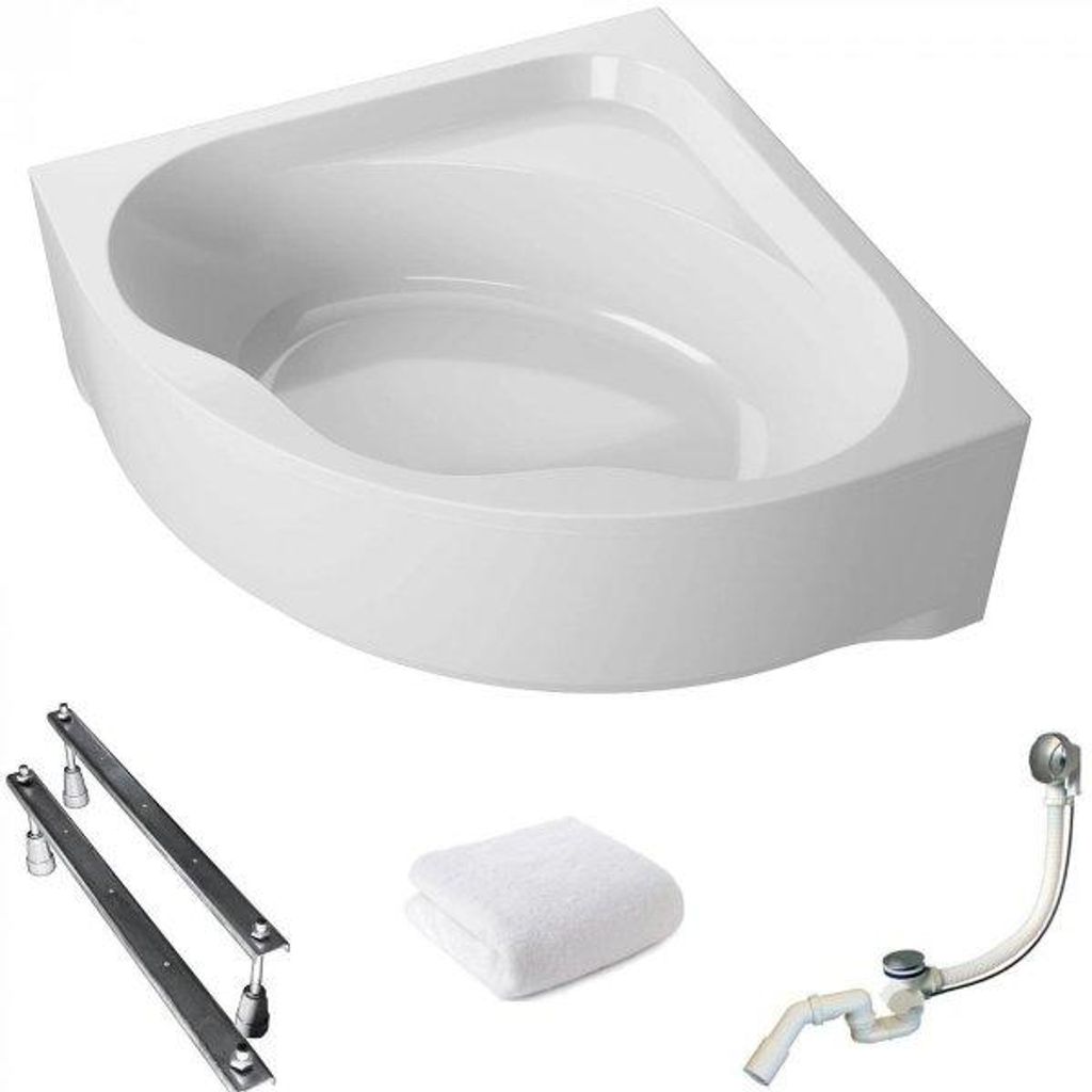 Aqua For You | Polimat Symmetrische Badewanne - 150x150 Cm - Antibakterielle Beschichtung - Acryl - Weiße Verkleidung - mit Siphon - mit Beinen