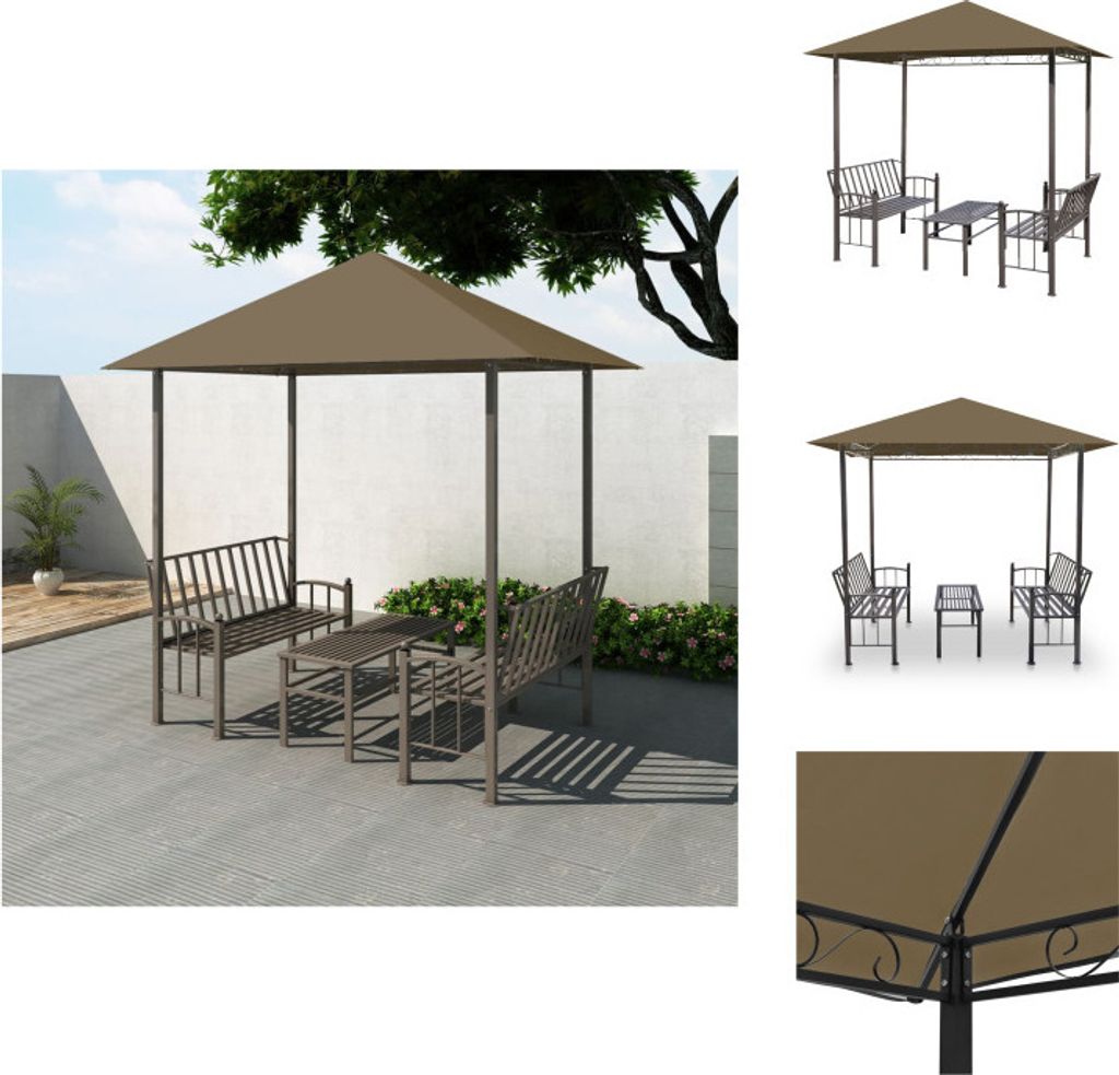 vidaXL Gartenpavillon mit Tisch und Bänken 2,5x1,5x2,4 m Taupe 180 g/m² - Pavillons & Partyzelte