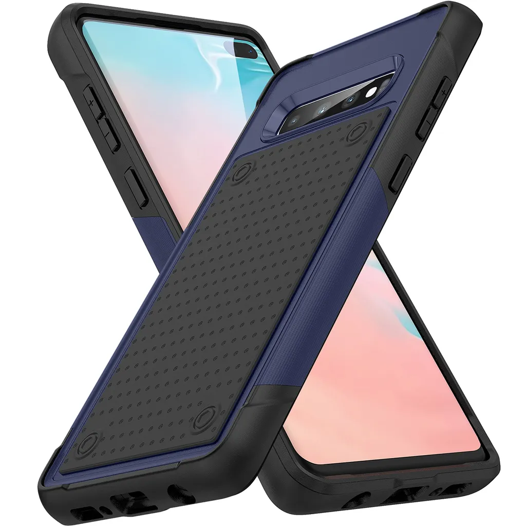 Custodia per Samsung Galaxy S10 Plus, qualità militare, custodia ibrida antiurto 2in1 in PC rigido e TPU morbido blu nero