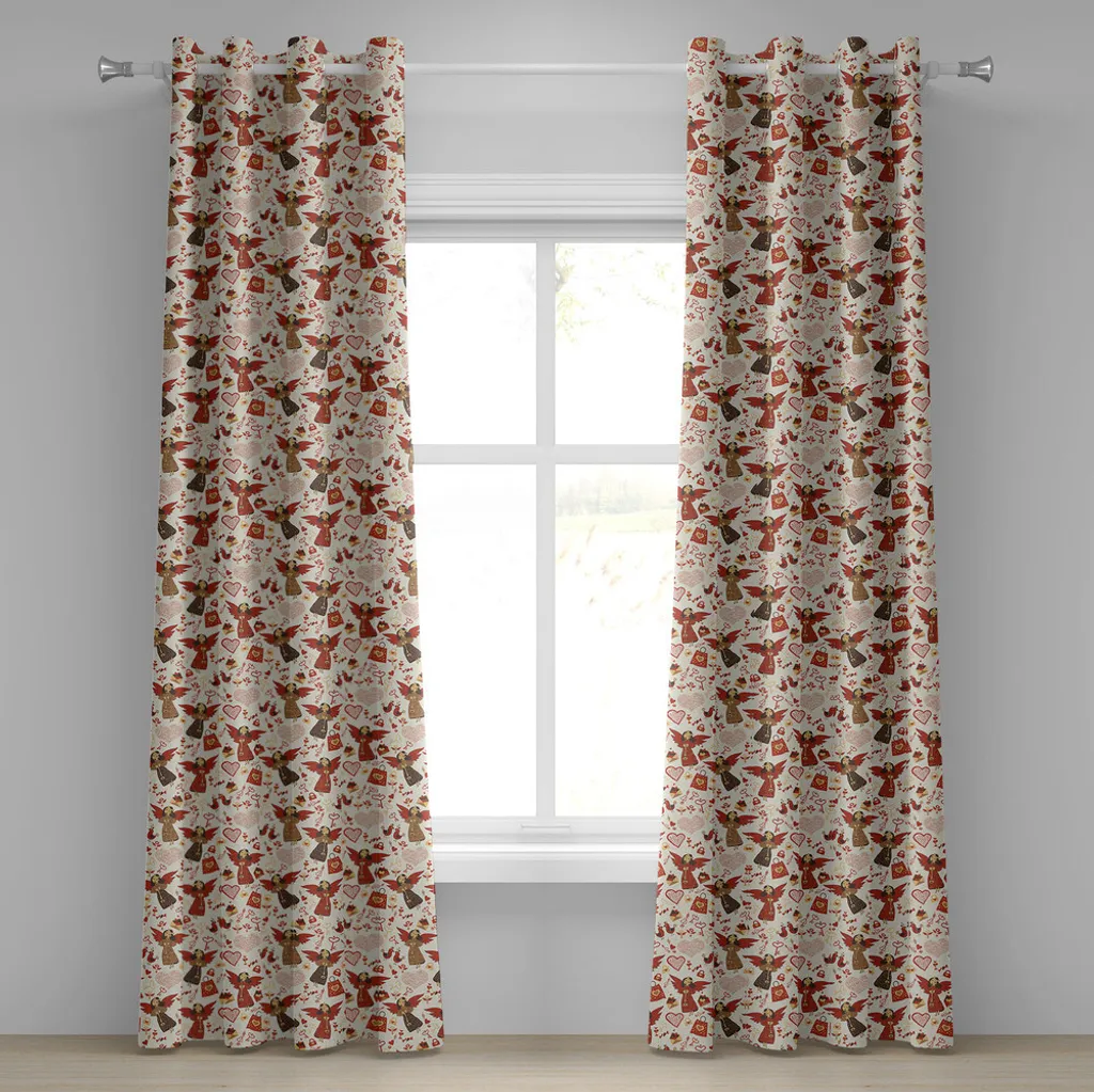 Rideau Motif Ange de l'Amour 280x245cm en Tissu Premium Caramel Rubis