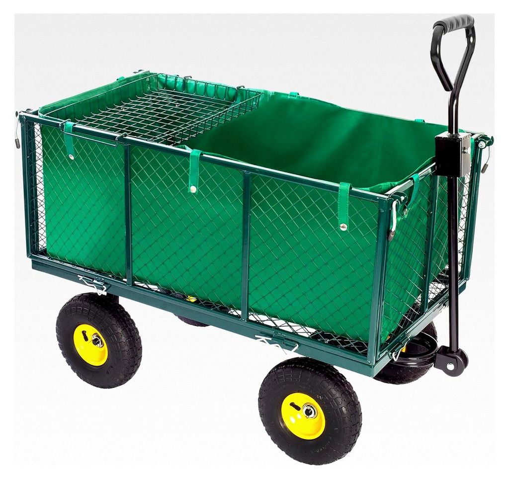 Bollerwagen bis 550 kg belastbar, mit herausnehmbarer Plane und Ablage, abnehmbarem Handgriff, klappbaren Seitenwänden, luftbereiften Rädern, Gar...