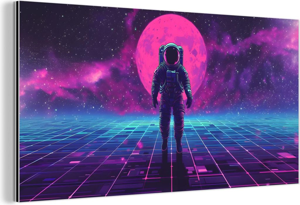 MuchoWow Wanddekoration Metall Metallbild Wandkunst 80x40 cm Astronaut - Mond - Rosa - Sternennebel MuchoWow Aluminium Gemälde - Wanddekoration - ...