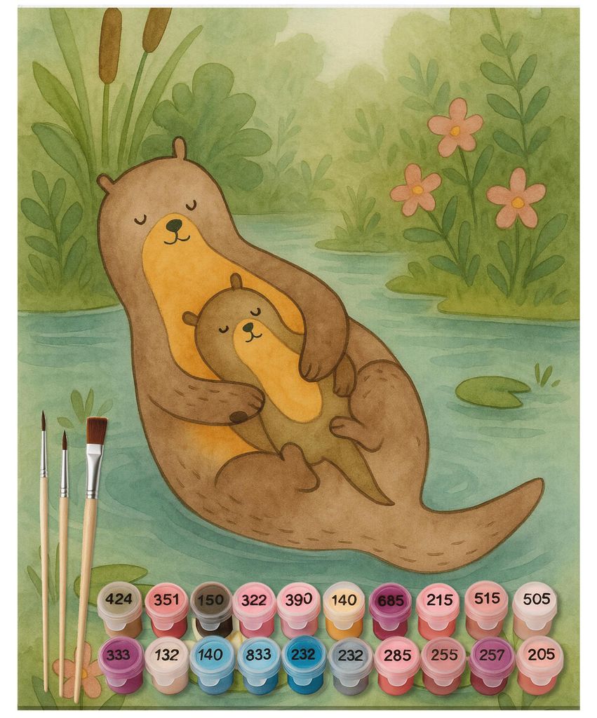 Mr. & Mrs. Panda malen mit zahlen Otter Kind Design 40 x 50 cm Mit Rahmen - Weiß - Geschenk, Baby, malset, diy set, nach, Sohn, Familie, Leinwand,...