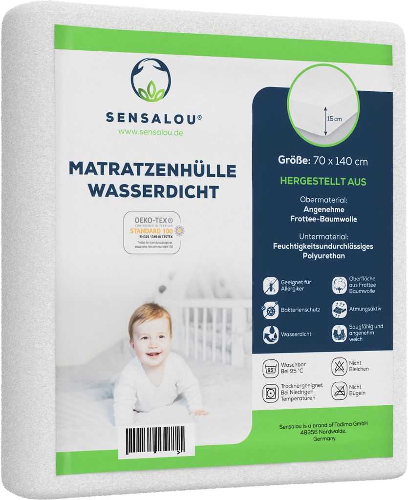 Sensalou Matratzenbezug Reissverschluss Encasing für Allergiker - 70 x 140 cm