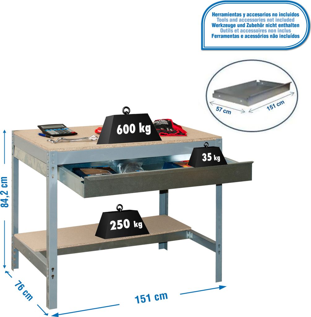 Simonrack Werkbank SIMONWORK BT0 BOX grau 1 Schublade 151,0 x 76,0 x 84,2 cm