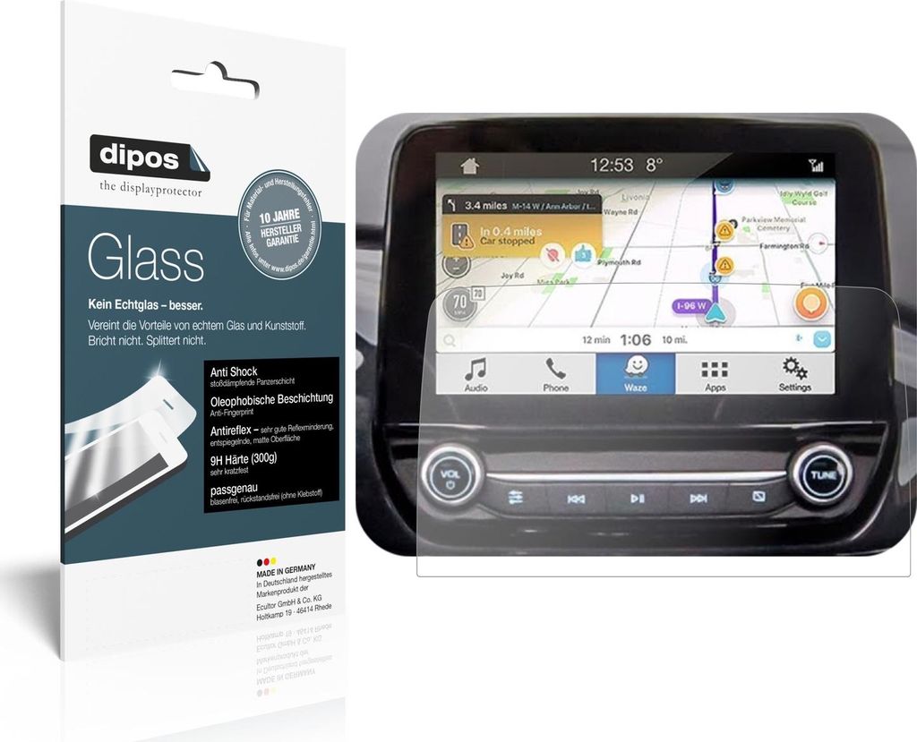 2x Schutzfolie für Ford Kuga Display (ab 2020) matt - Anti-Shock 9H Folie dipos Glass Kunststoffglas