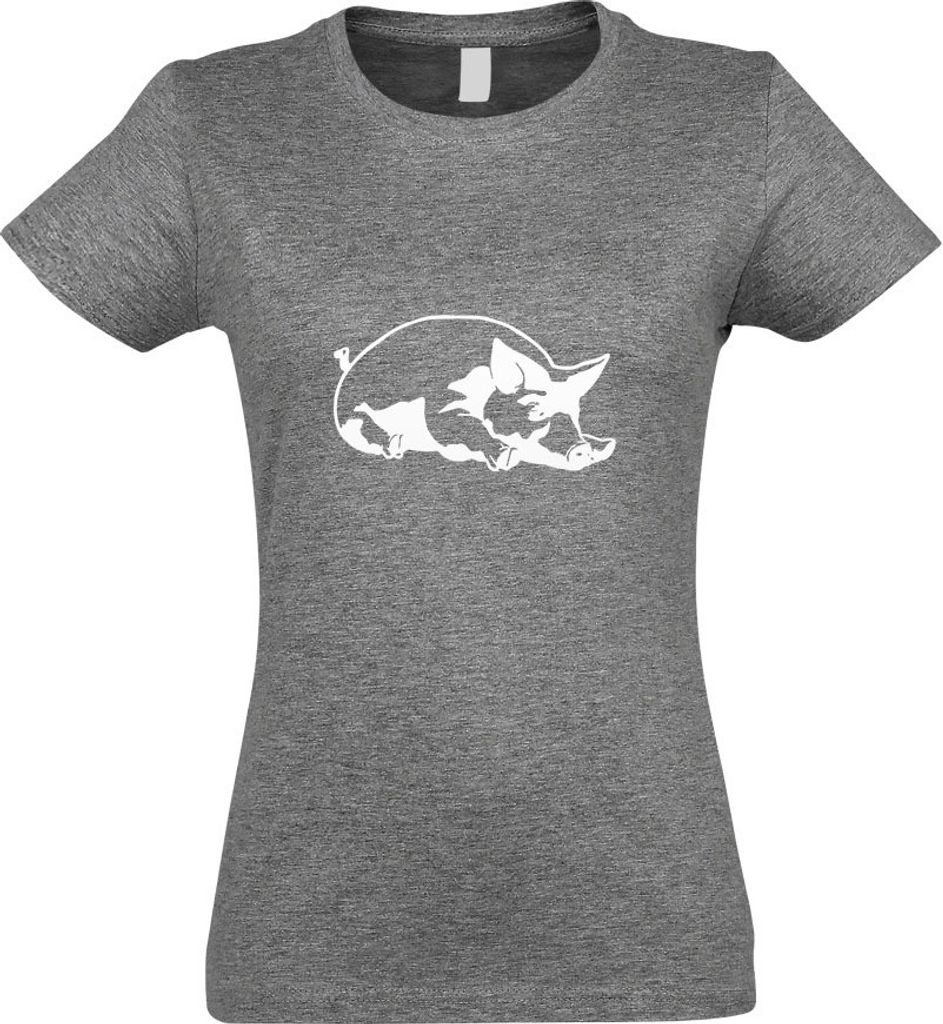 Kiwistar - T-Shirt tailliert - Damen - Graumeliert - Schwein Motiv 2 - Sau - Baby - mit Motiv Bedruckt - Funshirt Design - Sport - Freizeit - Damen...