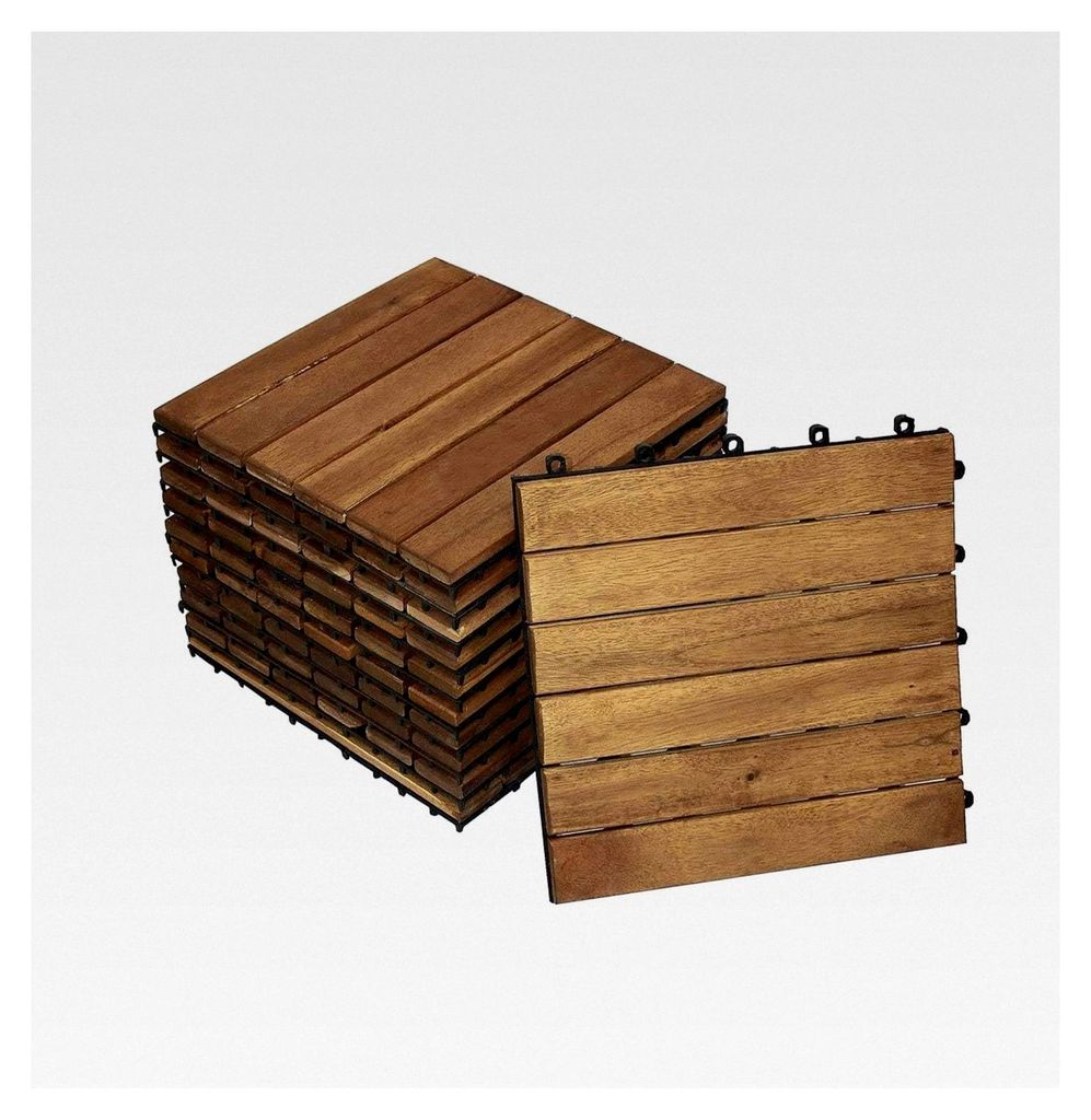 Spar-Set Holzfliese für 3 m², Terrassenfliese aus Akazienholz, Fliese für Garten, Terrasse und Balkon, Bodenbelag mit Drainage-Unterkonstruktion...