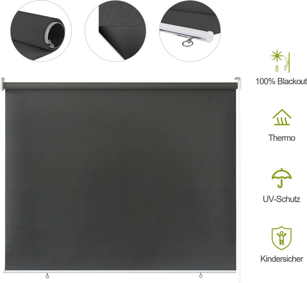 EINFEBEN Senkrechtmarkise 140 x 140cm Balkonmarkise Sonnenschutz, UV-bestaendige Vertikalmarkise, Windschut und Sichtschutz, aus Metall und Polyest...