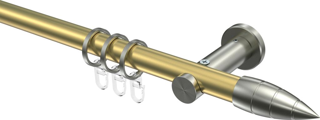Interdeco Gardinenstange / Vorhangstange Messing-Optik / Edelstahl-Optik, Typ Platon Samanto (Rillenpatrone), 20 mm Ø 1-läufig, 320 cm