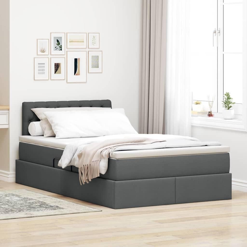 "Schlussverkauf" Einzelbett 1 PLACE - Bett mit Stauraum - mit LED Dunkelgrau 120x190 cm Stoff C1181