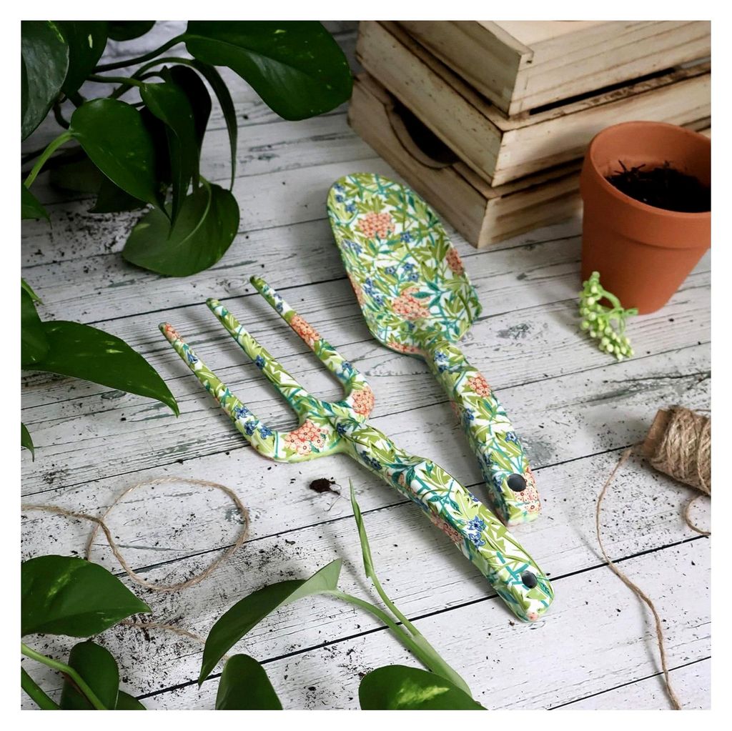 Gartenwerkzeug-Set mit Gabel und Kelle im William Morris Jasmin-Design
