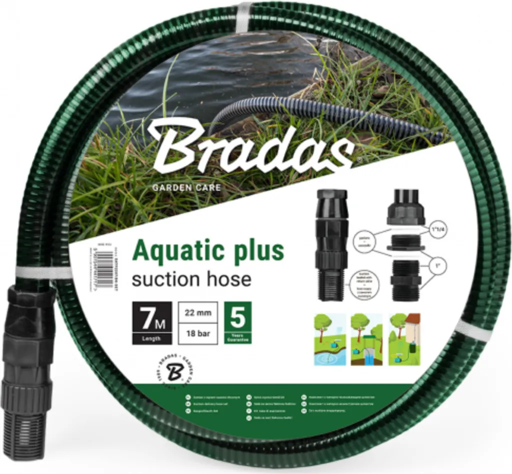 Tuyau d'aspiration Bradas AQUATIC PLUS 7m avec raccords en laiton