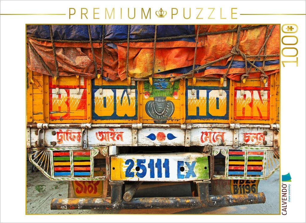 CALVENDO Puzzle Ein Motiv aus dem Kalender Indien Farbenfrohe LKW | 1000 Teile Lege-Größe 64x48cm Foto-Puzzle für glückliche Stunden