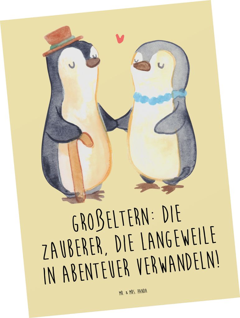 Mr. & Mrs. Panda Grußkarte Großeltern Zauberer - Gelb Pastell - Geschenk, Generationen, Enkelkinder, Handarbeit, Postkarte, Familienleben, Weishe...