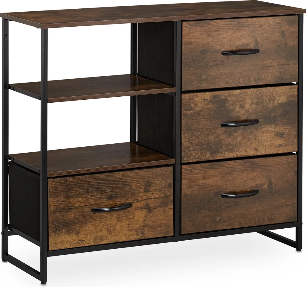 Relaxdays Commode avec Tiroirs et Compartiments Ouverts - Design Bois - 10