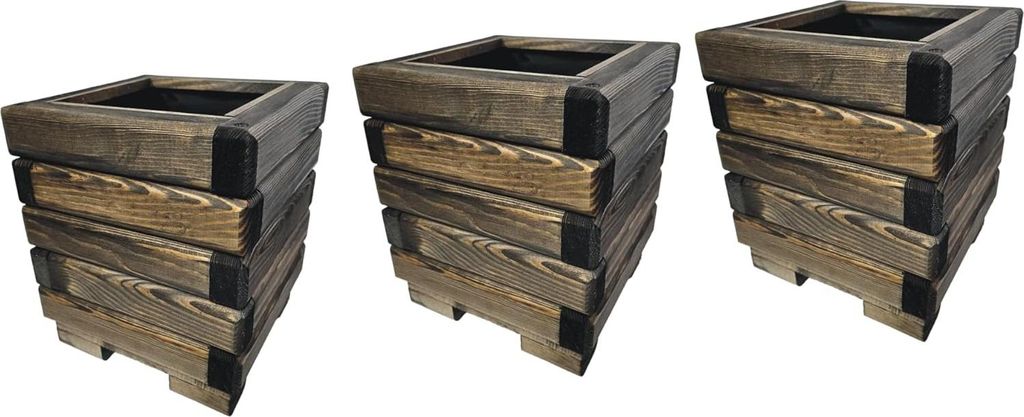 HolzGarden 3 Stück Set Pflanzkübel Holz Rechteckig 25x30x25 cm Imprägniert Farbe Palisander Wetterfest Blumenkasten Blumentopf